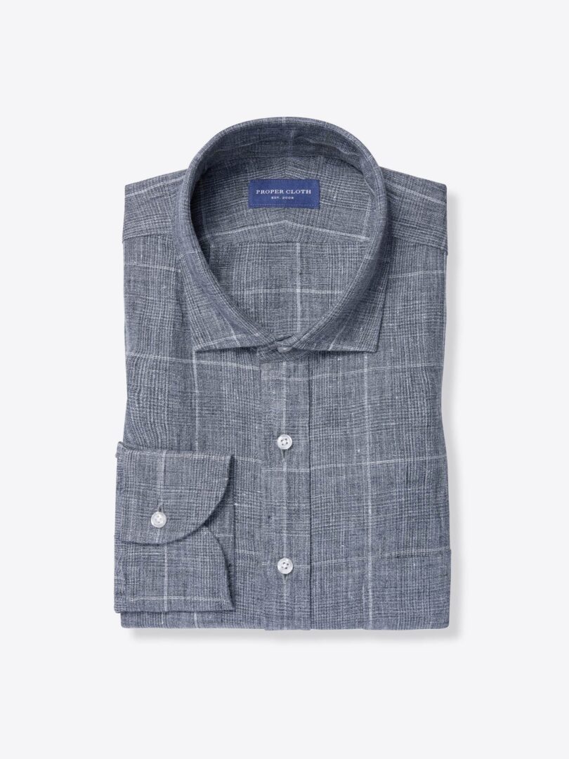 Di Sondrio Washed Steel Prince of Wales Check Linen 