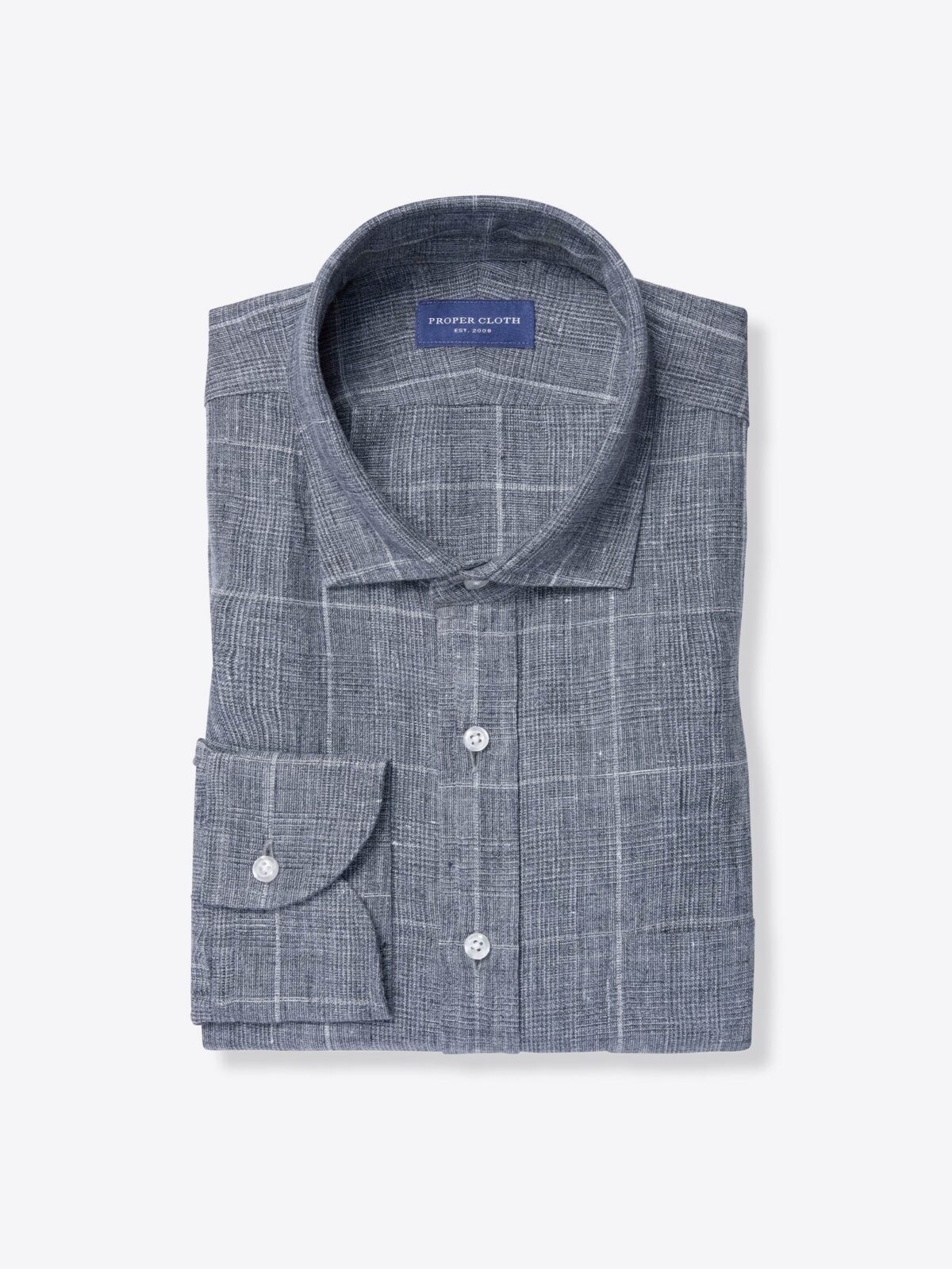 Di Sondrio Wash Slate Prince of Wales Check Linen Shirt