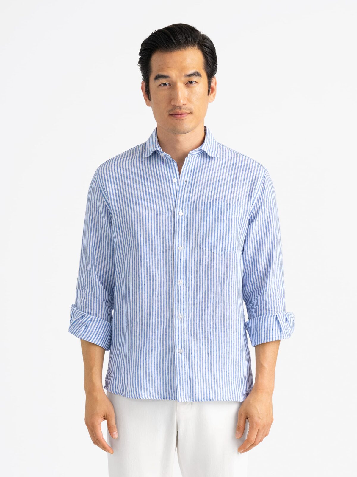 Baird McNutt Blue Irish Linen Stripe Shirt by Proper Cloth