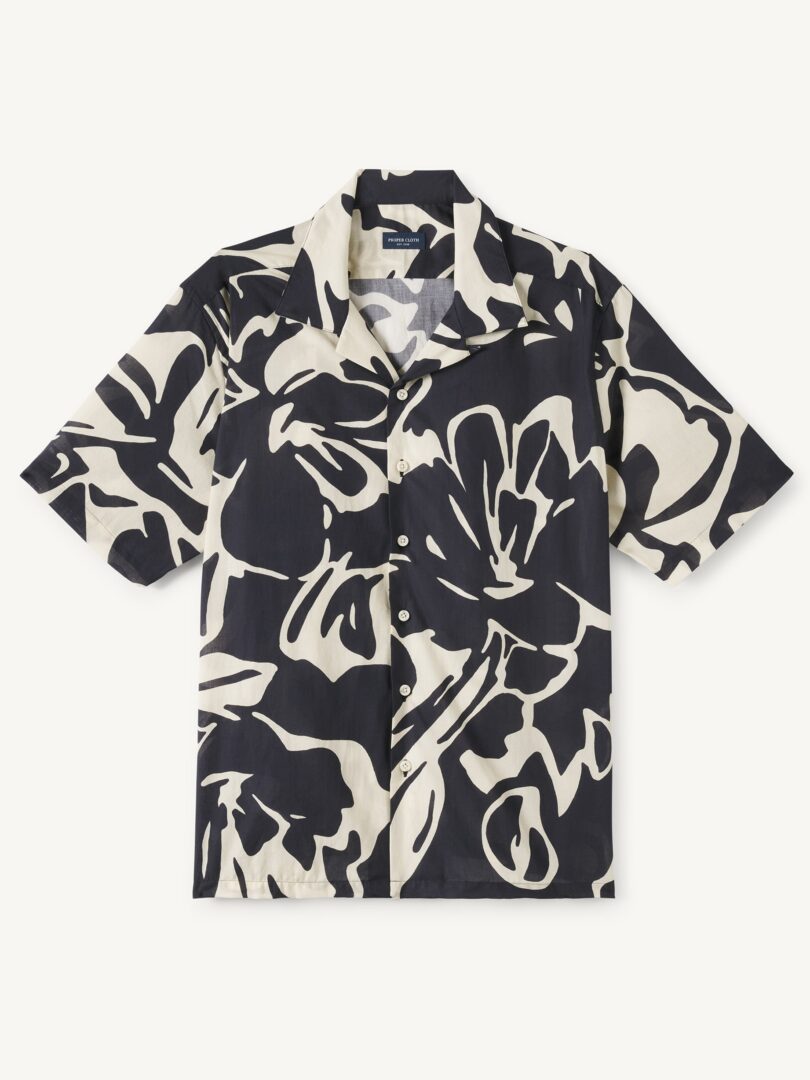 Men’s Albiate Faded Black and Cream Abstract Aloha Shirt Thumb