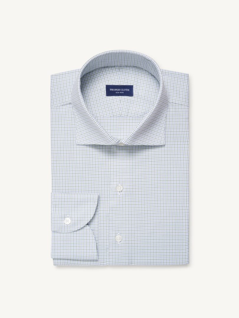 Men’s Non-Iron Stretch Supima Sage and Blue Tattersall Thumb