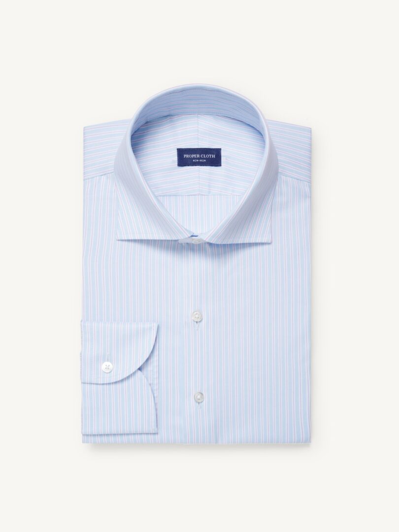 Men’s Non-Iron Stretch Blue and Lavender Stripe Thumb