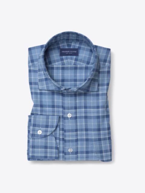 Shop Light Blue Cotton and Linen Blend Plaid