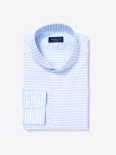 Canclini Light Blue Wide Horizontal Stripe Fitted Shirt Shirt by