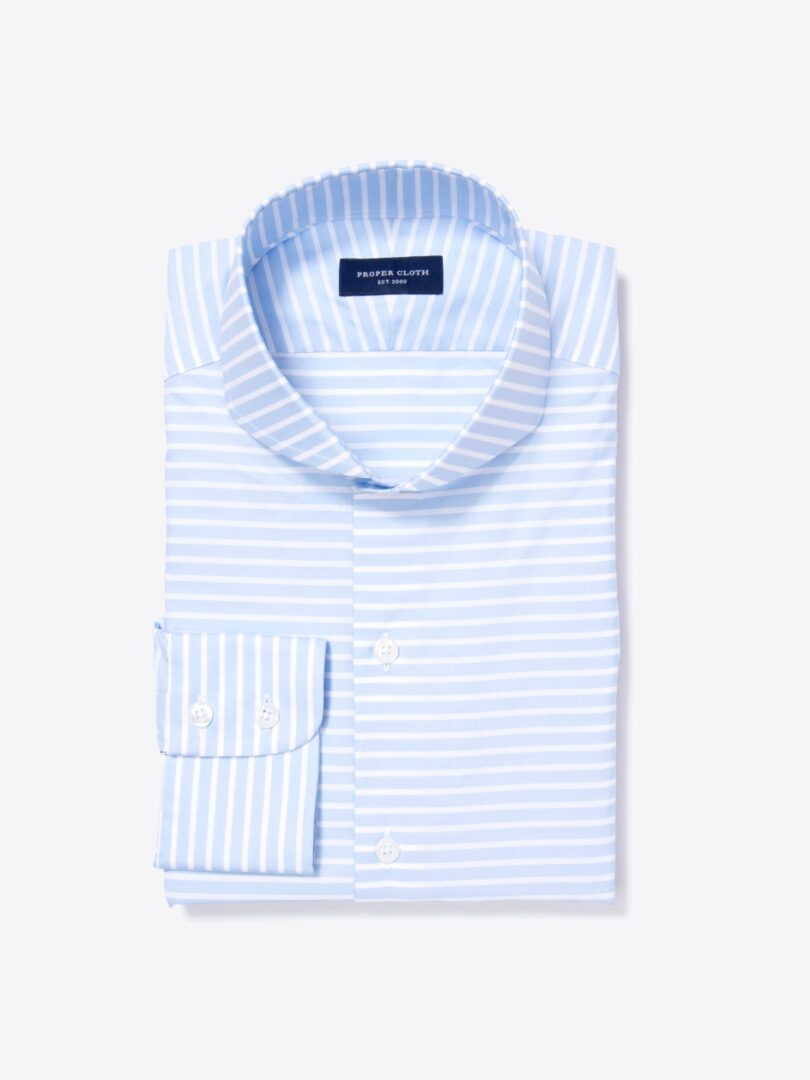 Canclini Light Blue Wide Horizontal Stripe Fitted Shirt 
