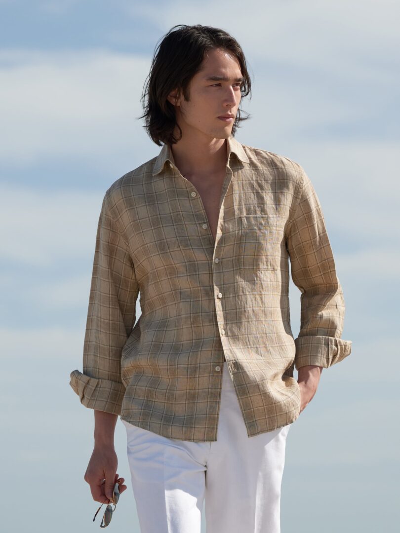 Positano Beige Small Plaid Italian Linen Thumb Detail