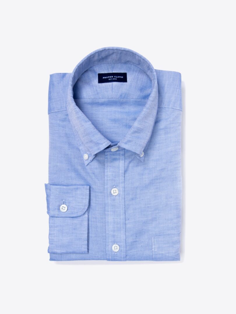 Canclini Blue Cotton Linen Oxford Dress Shirt 
