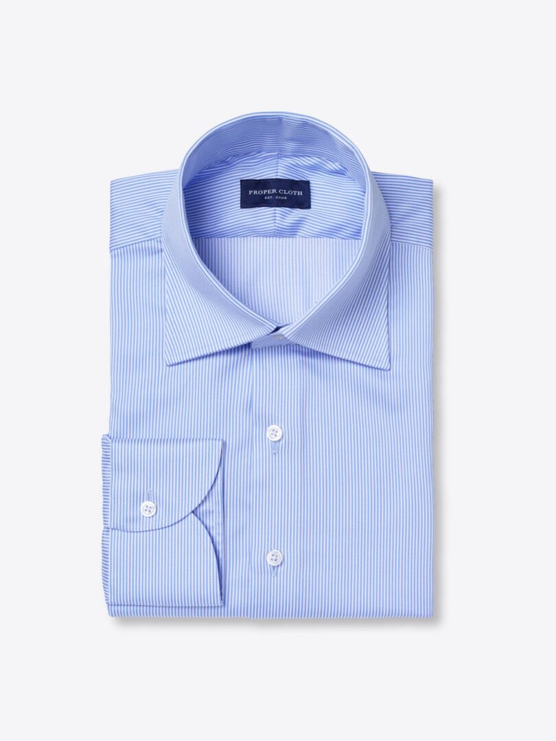 Wrinkle-Resistant Light Blue Pencil Stripe Herringbone 