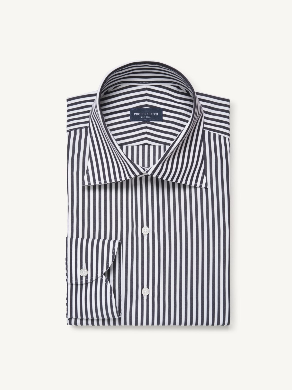 The Thomas Mason Luxury Broadcloth Shirt in Black and White Stripe