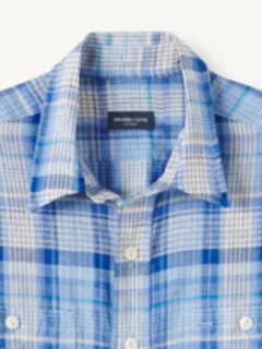The Madras Short Sleeve Utility Shirt in Blue Navy and Ivory