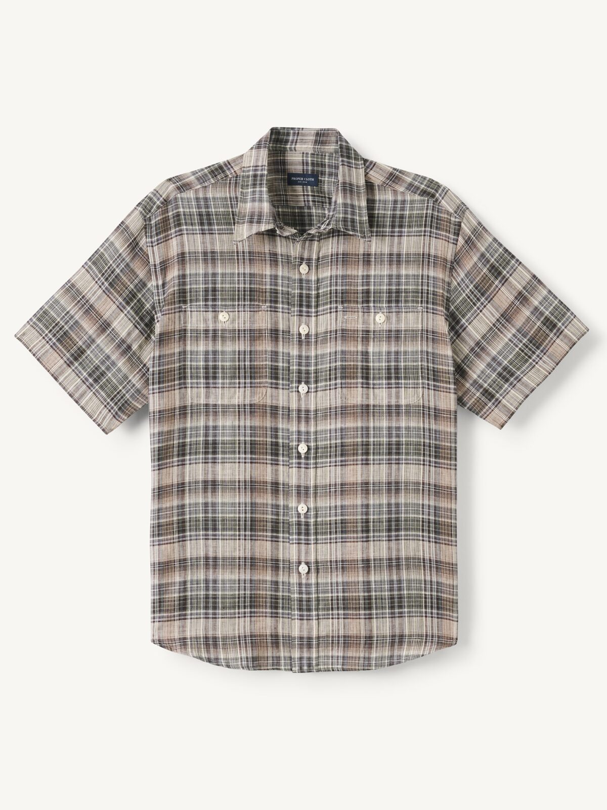 The Madras Short Sleeve Utility Shirt in Cocoa and Ivory