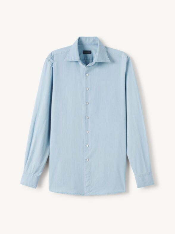 Thumb Photo of Albiate Light Wash Indigo Denim Italian Spread Collar