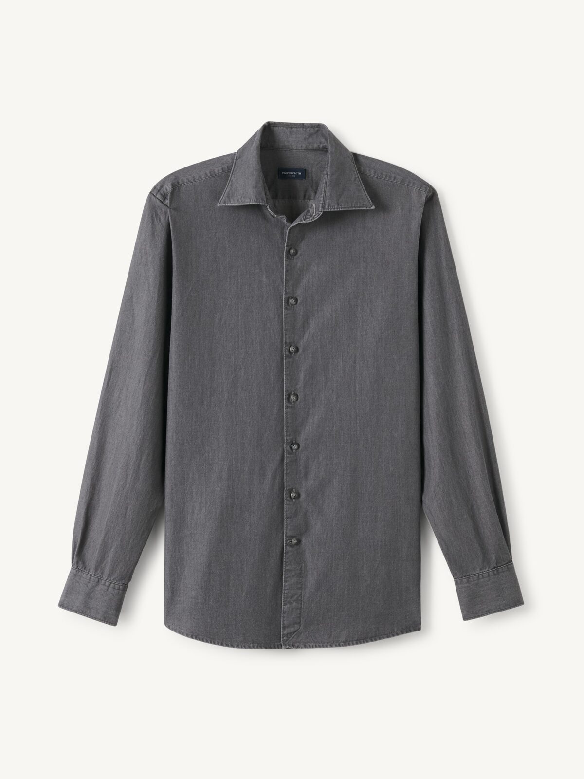 Albiate Washed Grey Denim Italian Spread Collar Shirt