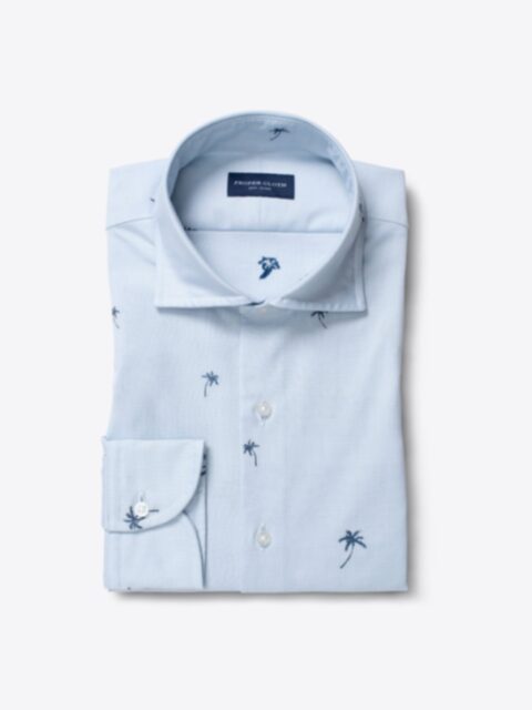 Shop Albiate Light Blue Palm Tree Embroidered Pinpoint