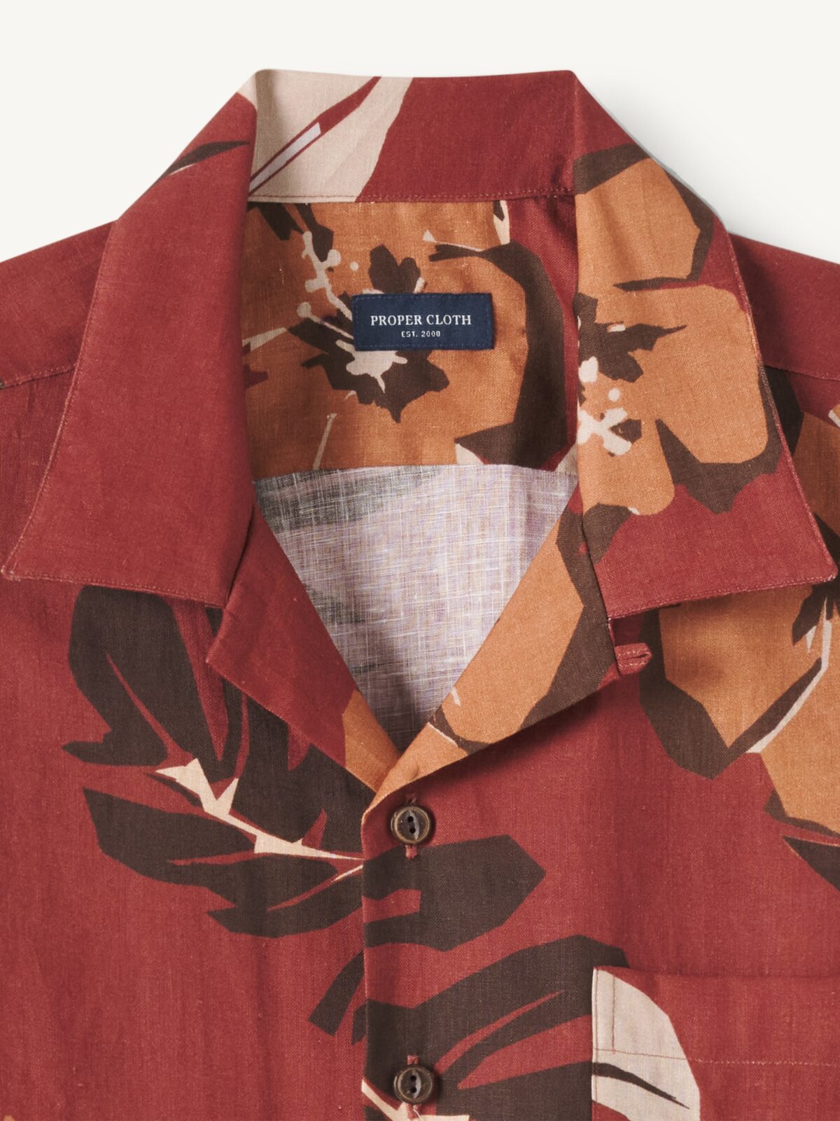 The Linen Aloha Shirt in Brick Floral Aloha Print