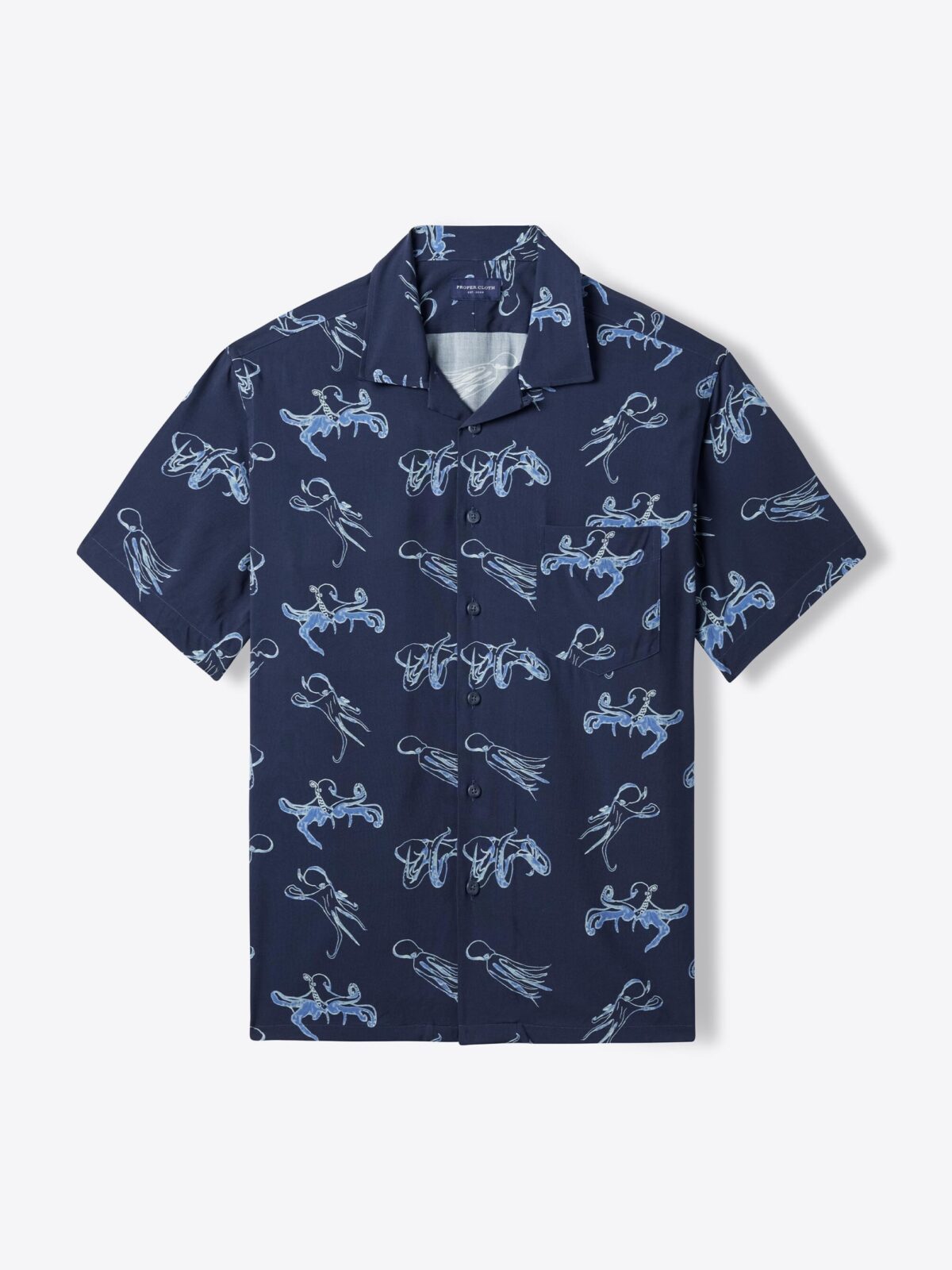 Italian Navy Octopus Print Rayon Camp Shirt Shirt