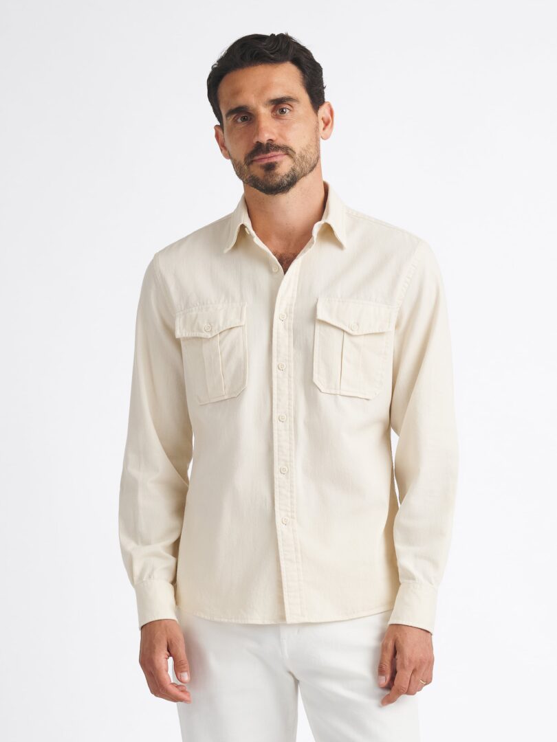 Japanese Cream Cotton Selvedge Twill Field Shirt Thumb Detail