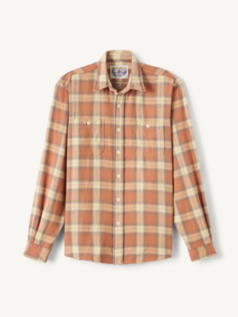 mens brown plaid dress shirt Proper Cloth Men's Jackson Orange and Country Untucked Rockmount Ranch Wear Sleeve Style_Drop Shoulder Sleeves Livingston Brides | Livingston Size (US):4 (I-M)
