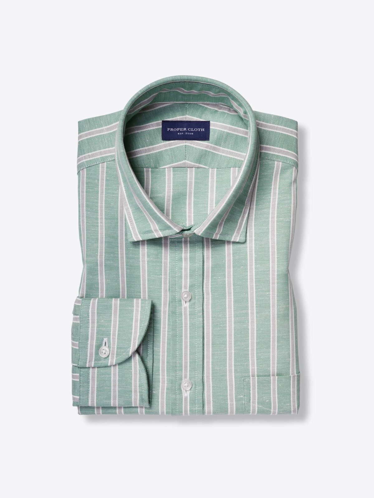 slim fit dress slacks Verdoro-Bright White And Camarone Green Pin Stripes Formal Premium Cotton  Button Down Shirt For Men