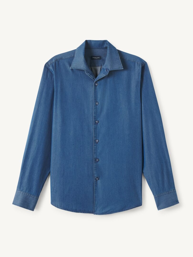 Men’s Albiate Washed Slate Blue Denim One Piece Collar Thumb