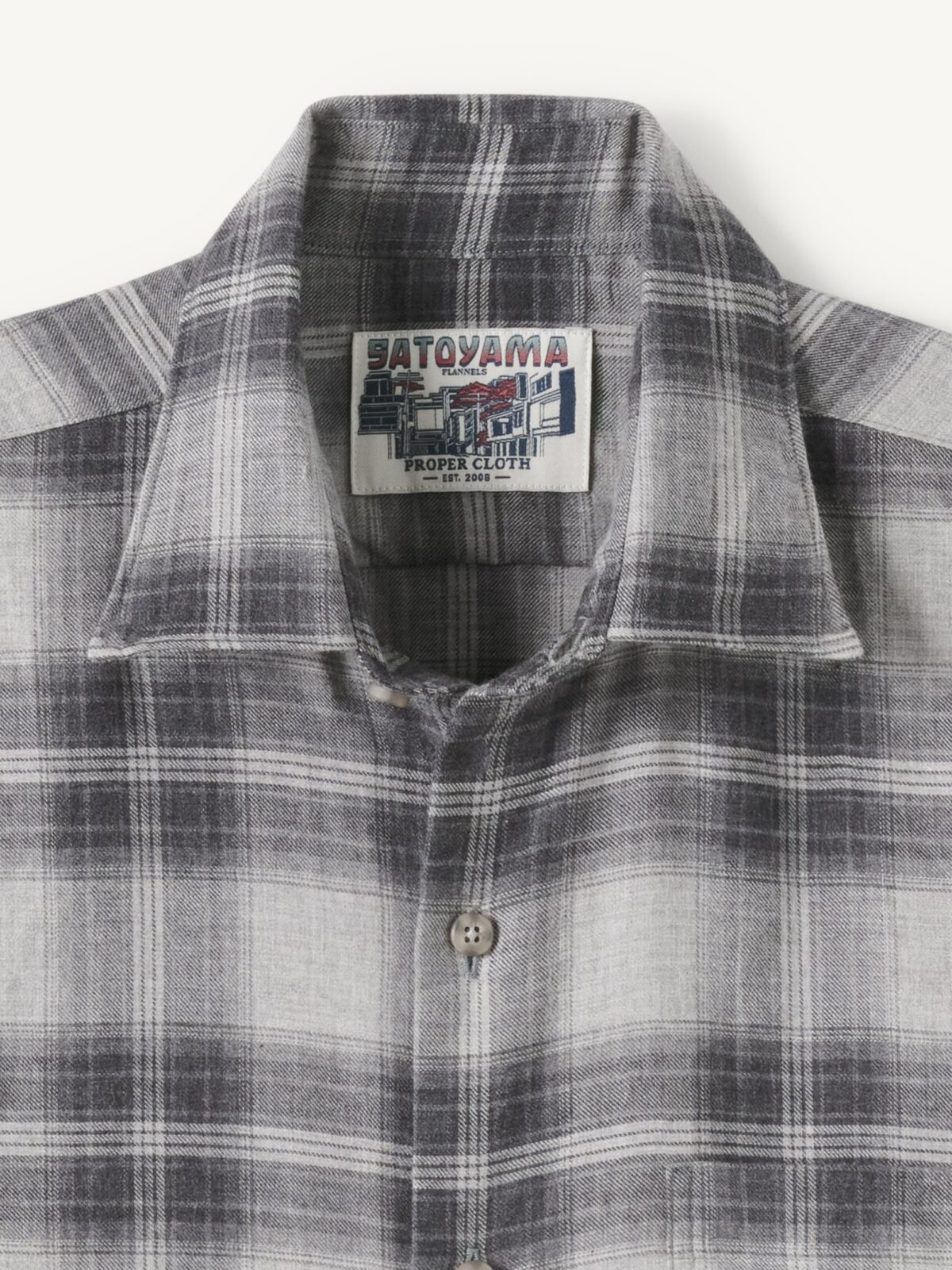 The Satoyama Flannel Shirt in Grey and Charcoal Plaid