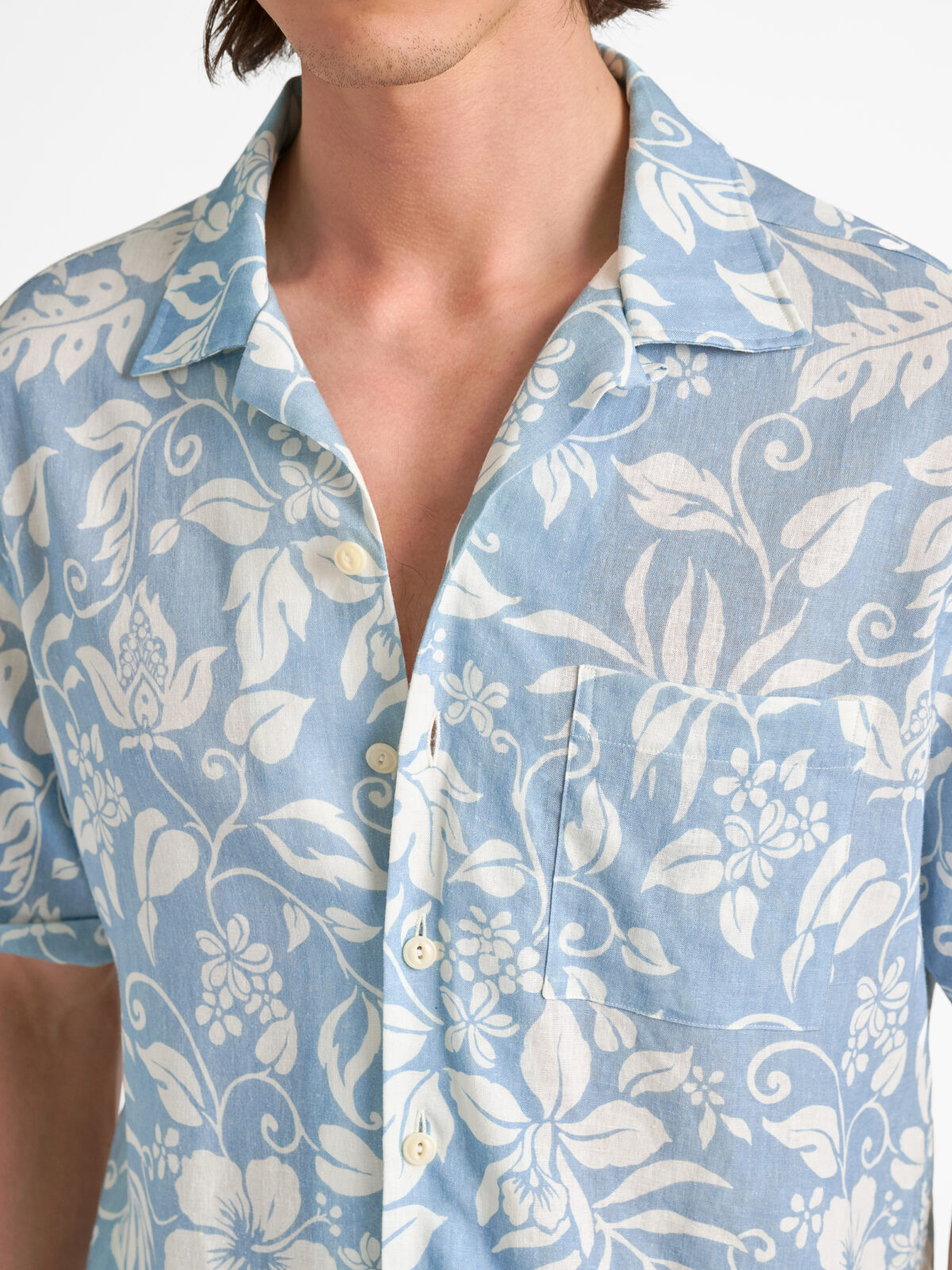 Sky Blue Linen Blend Aloha Print Shirt by Proper Cloth