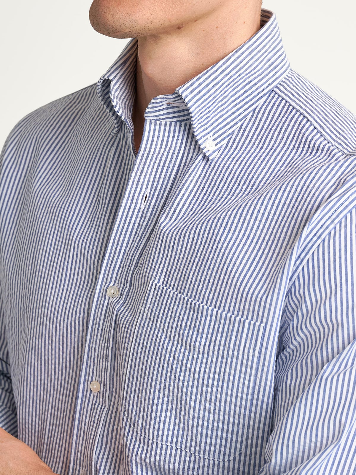 The Seersucker Button Down in Navy Stripe