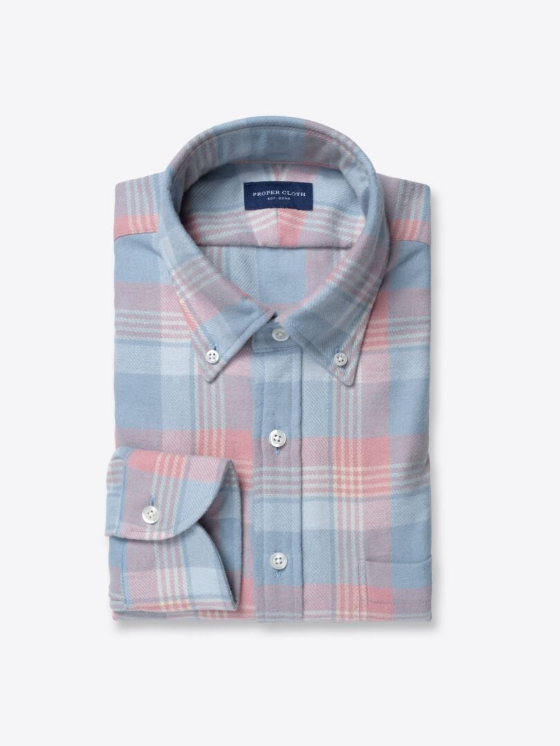 Portuguese Faded Blue and Rose Plaid Flannel 