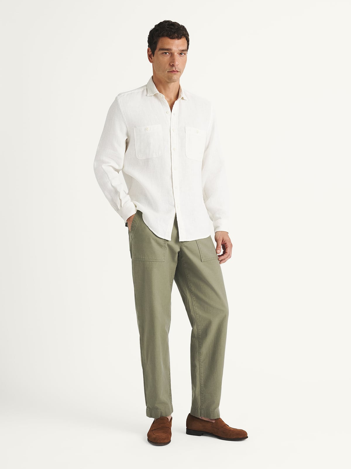 The Heavyweight Rustic Linen Utility Shirt in Off White
