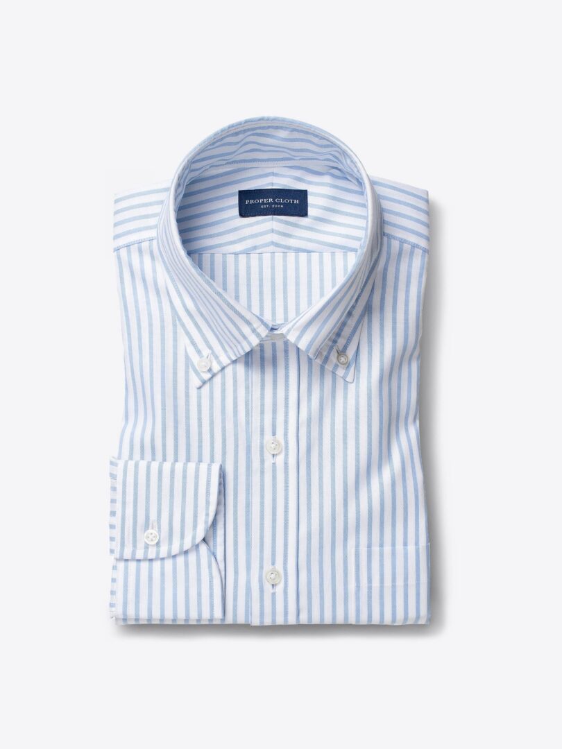 Light Blue Striped Summer Oxford Fitted Dress Shirt 