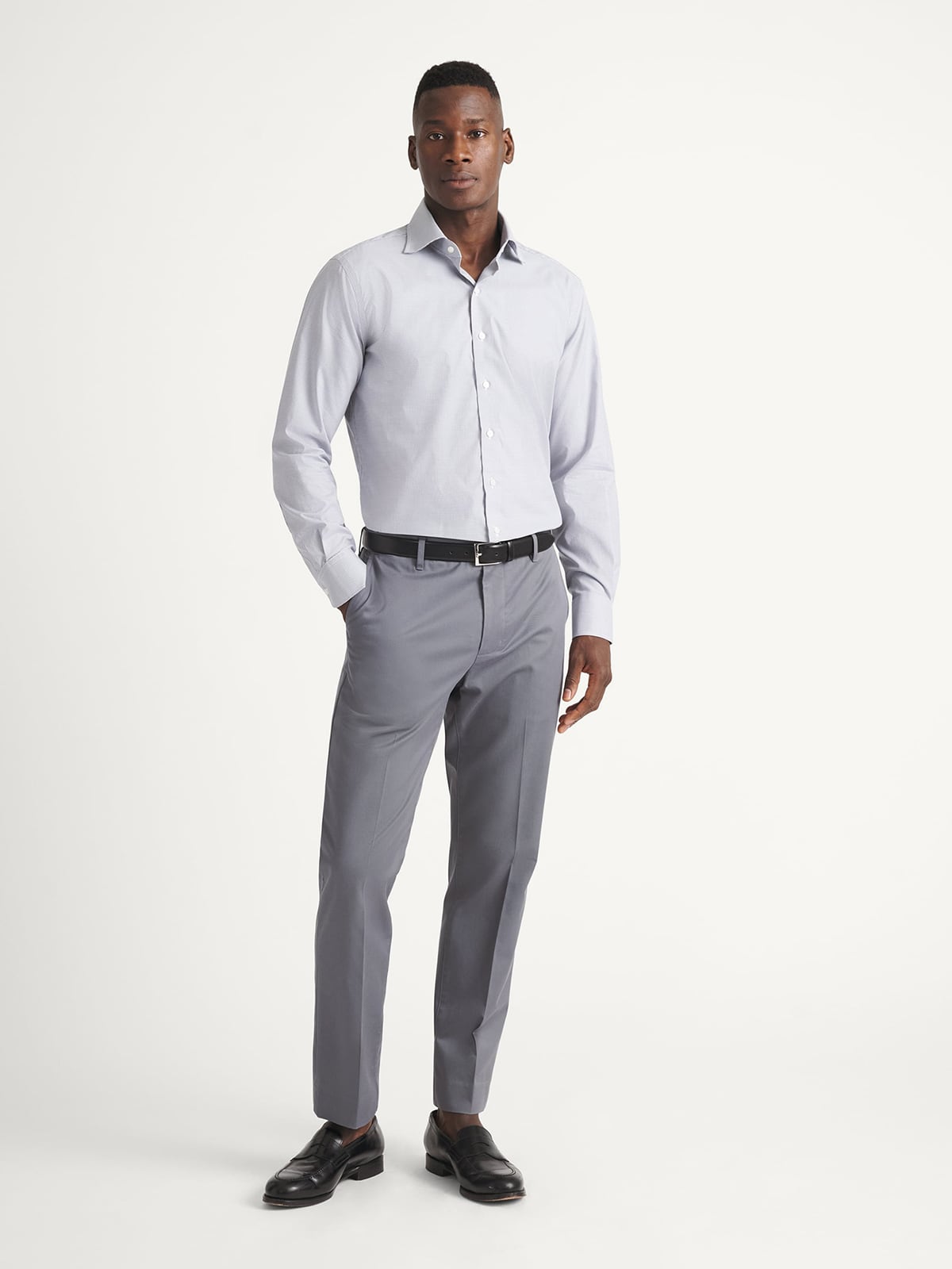 The Thomas Mason Wrinkle-Resistant Dress Shirt in Grey Mini Gingham