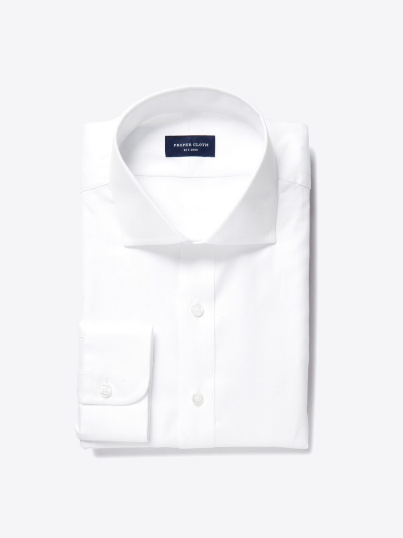 Dover 120s White Royal Herringbone Fitted Dress Shirt 