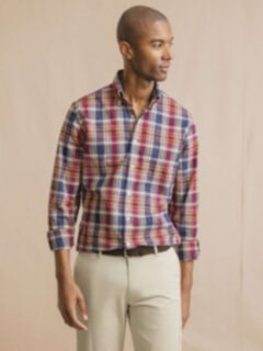 Blue Red and Ecru Indian Madras Button Down Shirt