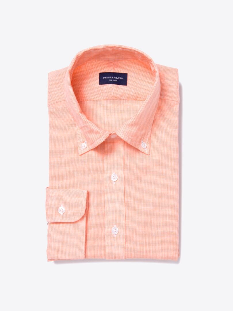 Orange Cotton Linen Houndstooth Men's Dress Shirt 