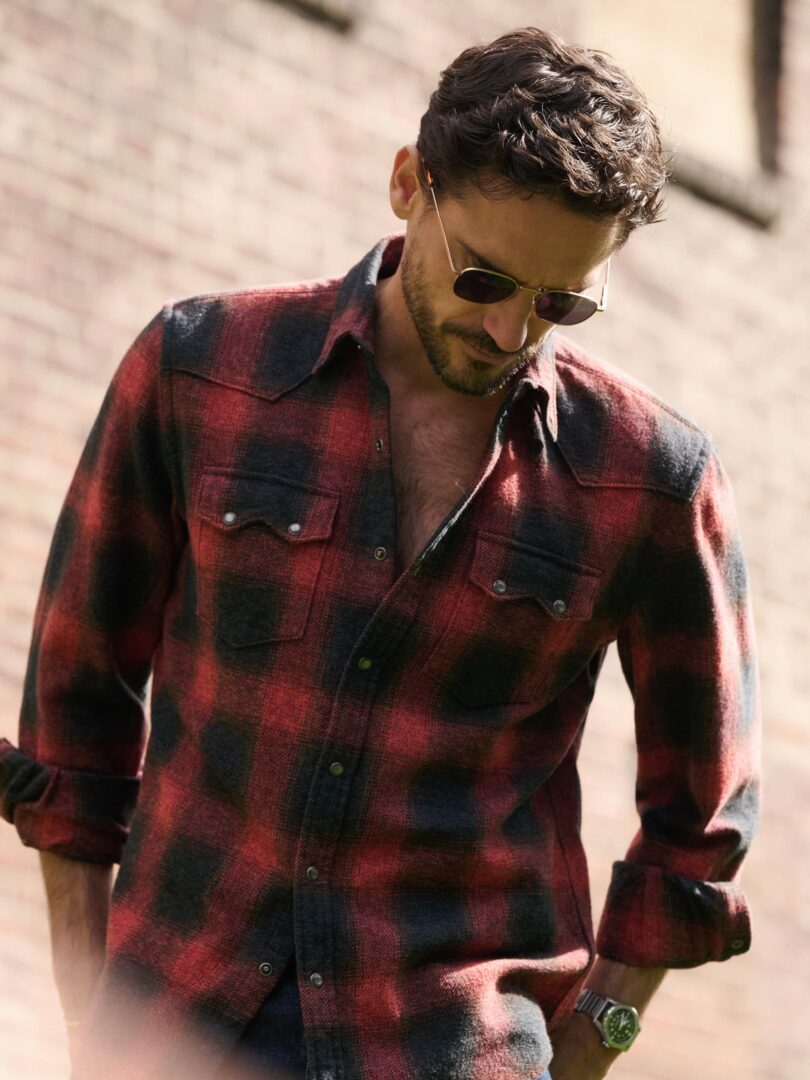 Black and Red Ombre Plaid Low Twist Sawtooth Western Shirt Thumb Detail