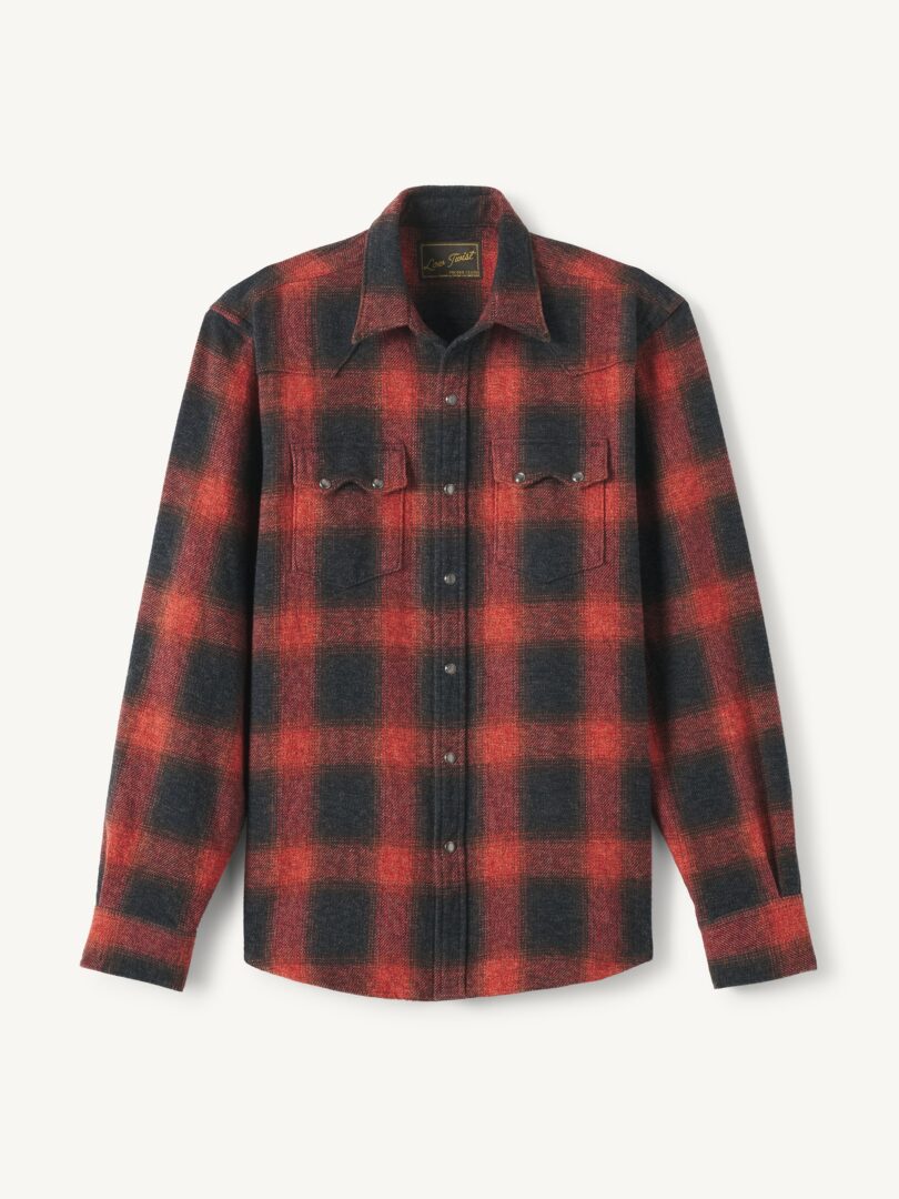 Men’s Black and Red Ombre Plaid Low Twist Sawtooth Western Shirt Thumb