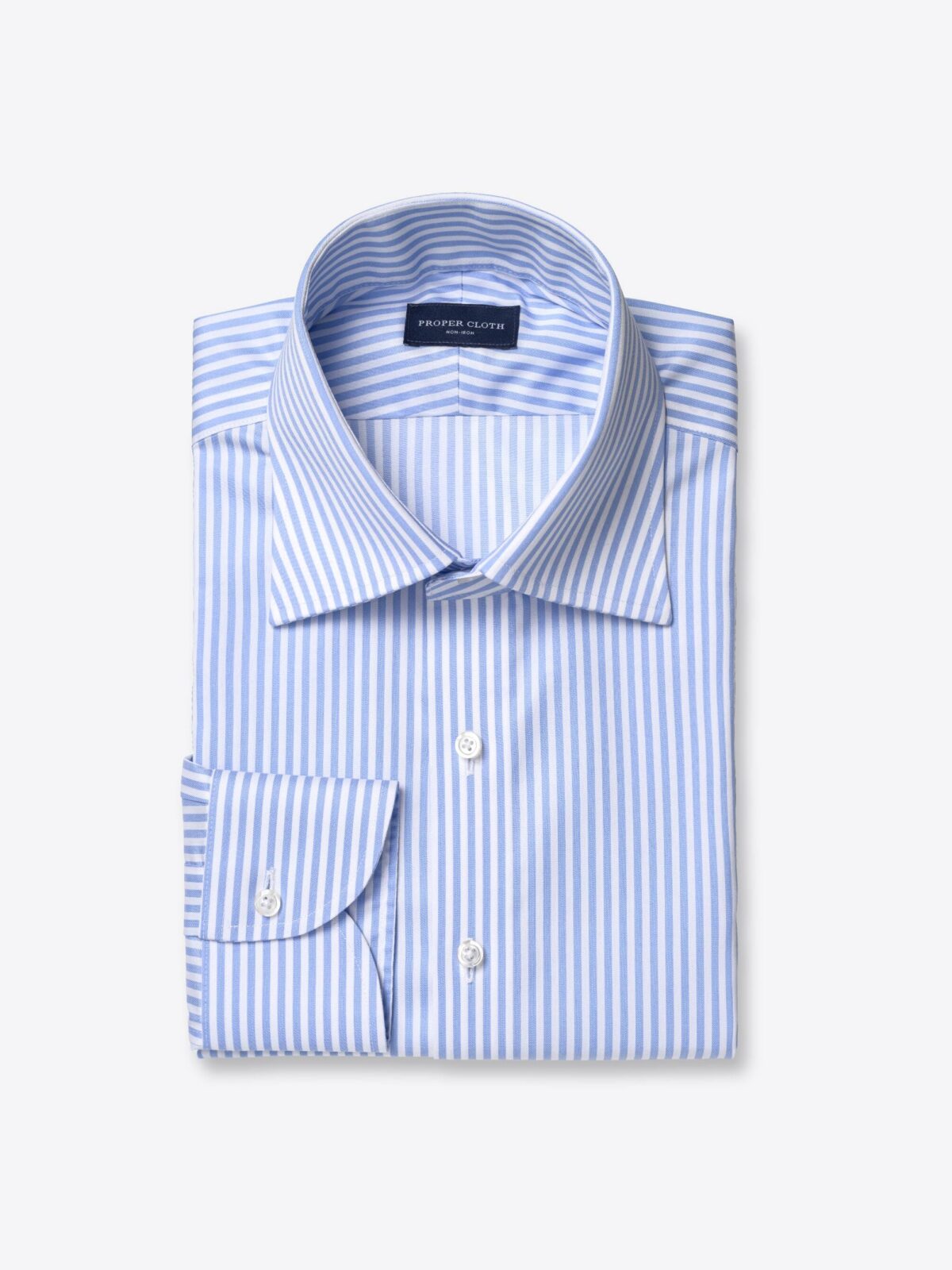 Thomas Mason Non-Iron Sky University Stripe Shirt by Proper Cloth