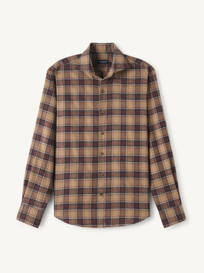 Men’s Japanese Mocha and Grey Tartan Flannel Spread Collar Thumb