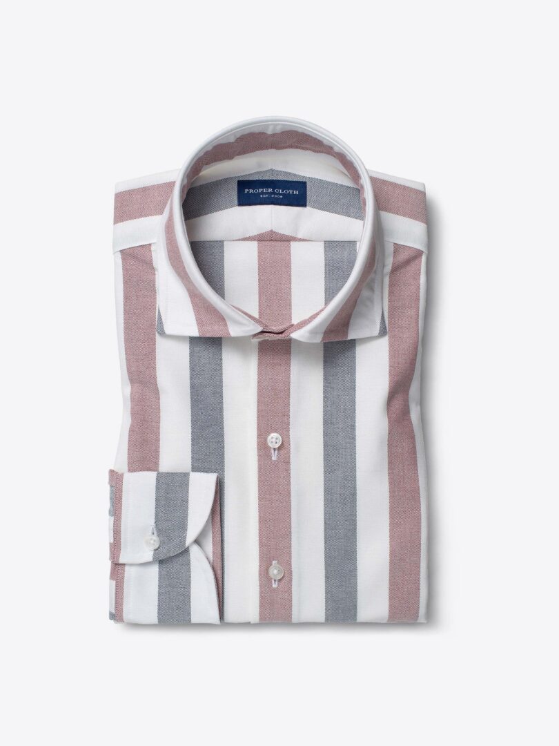 American Pima Navy and Red Wide Stripe Oxford Men's Dress Shirt 
