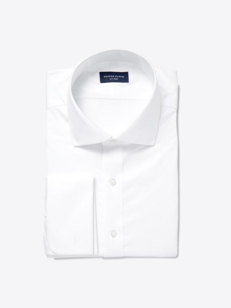 Thomas Mason Goldline White Wrinkle-Resistant Twill Fitted Dress Shirt 