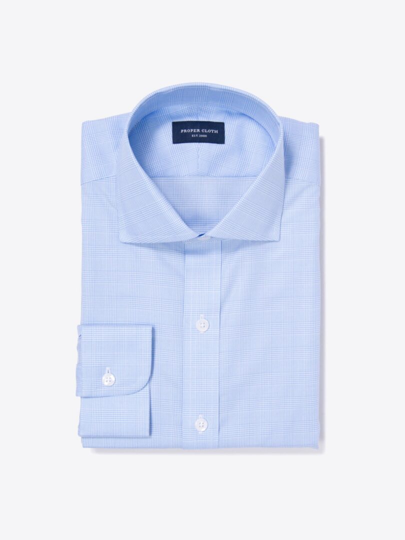 Morris Wrinkle-Resistant Light Blue Glen Plaid Fitted Dress Shirt 