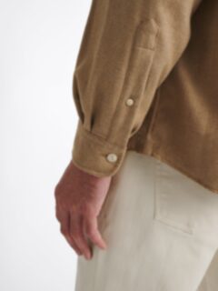 The Cotton and Cashmere Flannel Workshirt in Camel Melange