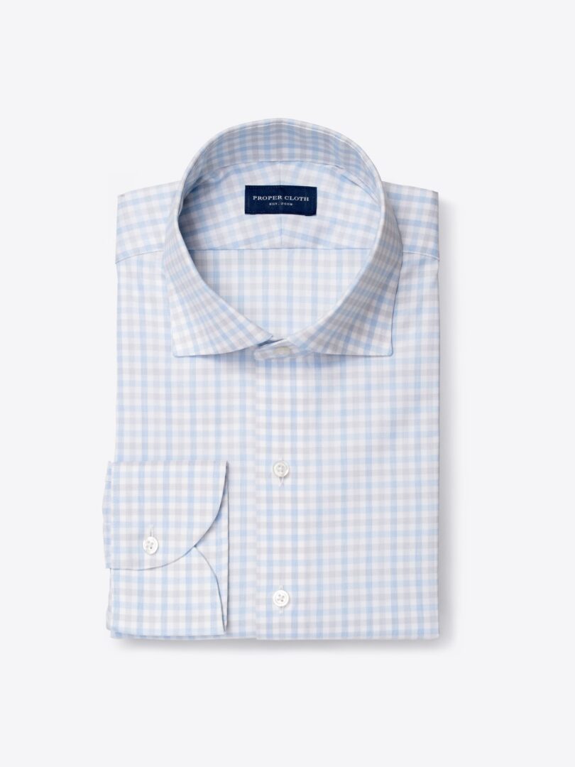 Cooper Light Grey and Blue Check Stretch Twill 