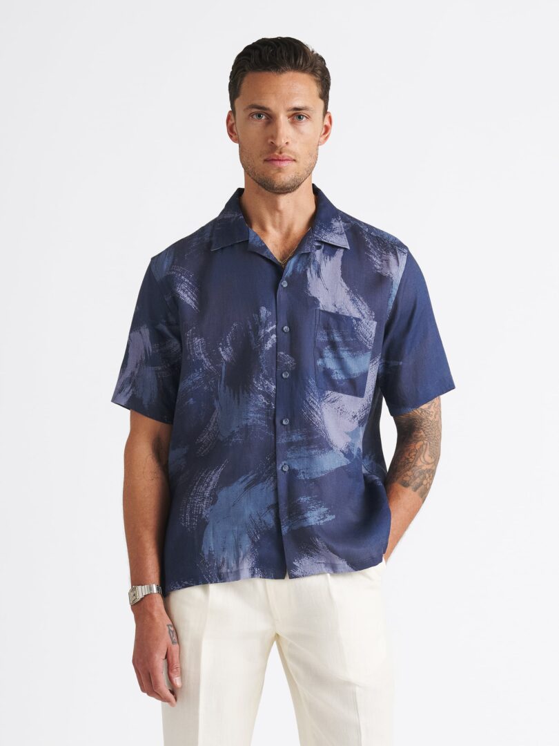Albini Large Blue Brushstroke Aloha Linen Thumb Detail