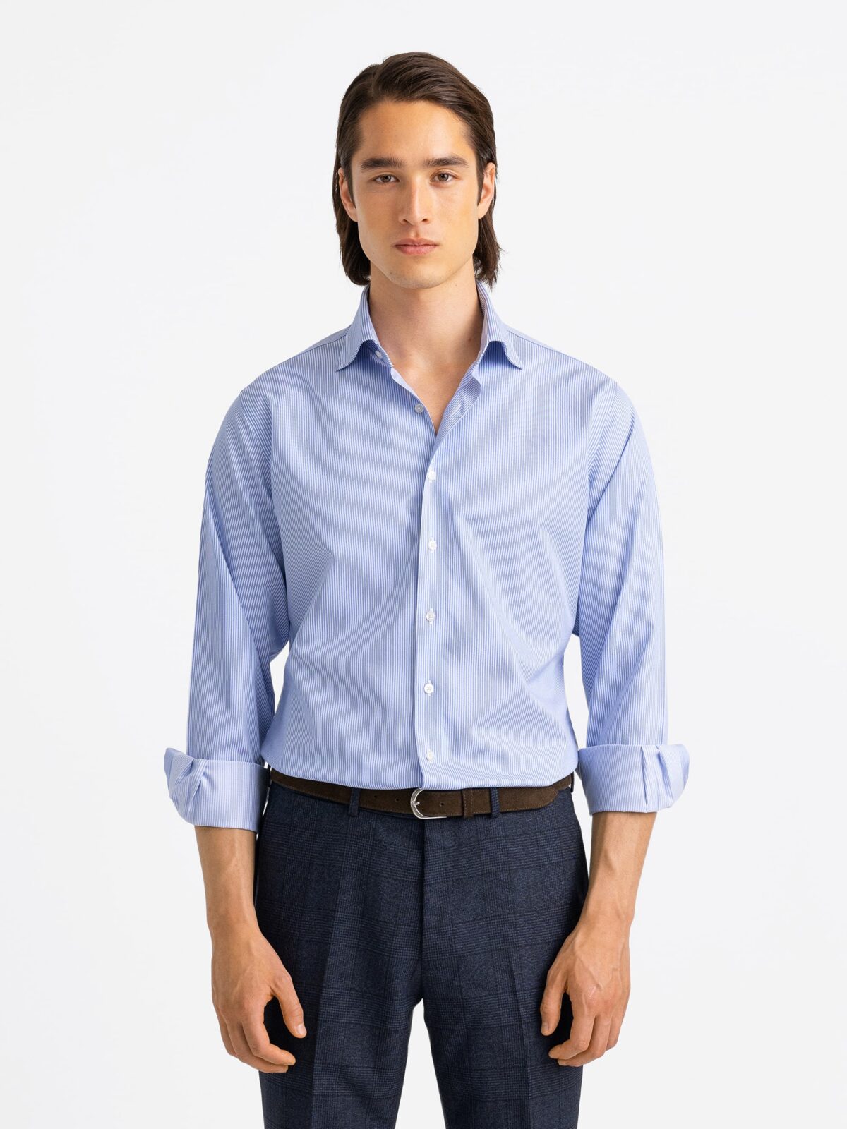 Non-Iron Blue Border Stripe Shirt by Proper Cloth