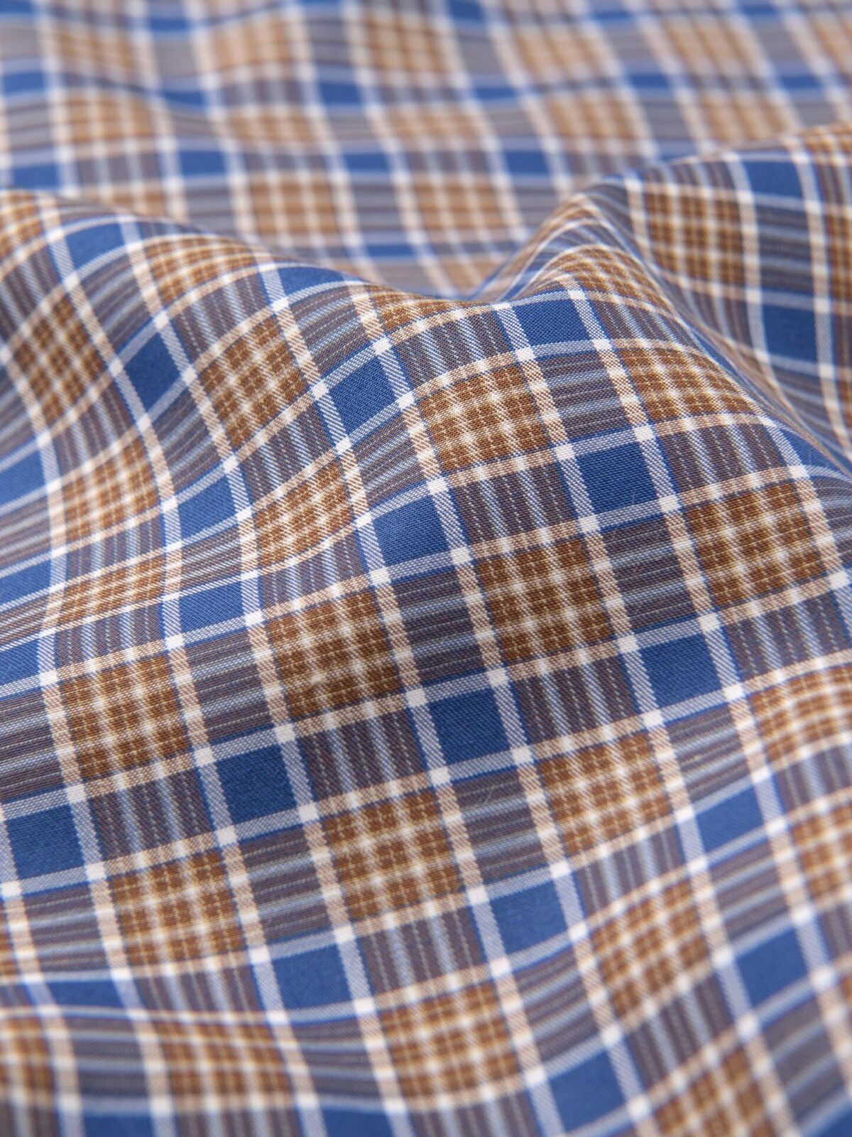 U03: Soft Blue, Carmel & Black Organic Flannel Plaid, 100% Cotton, 44  wide. $8.99 per half yard. - Islander Sewing