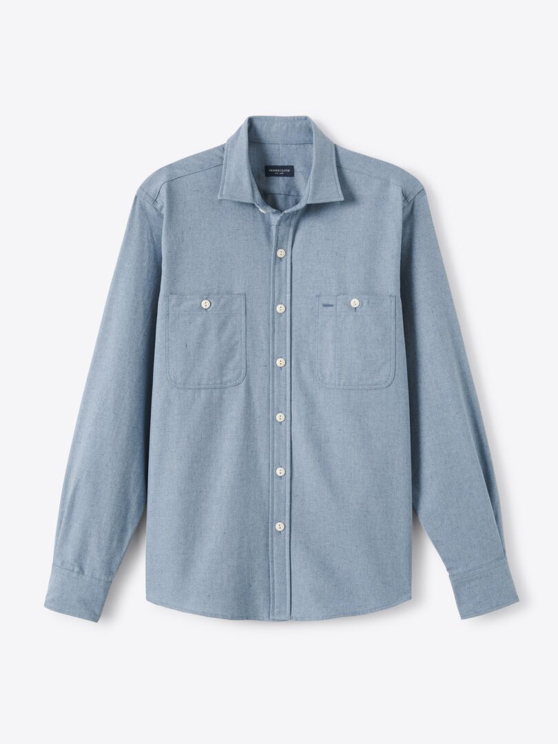 Men’s Albiate Light Blue Indigo Dobby Utility Shirt Thumb