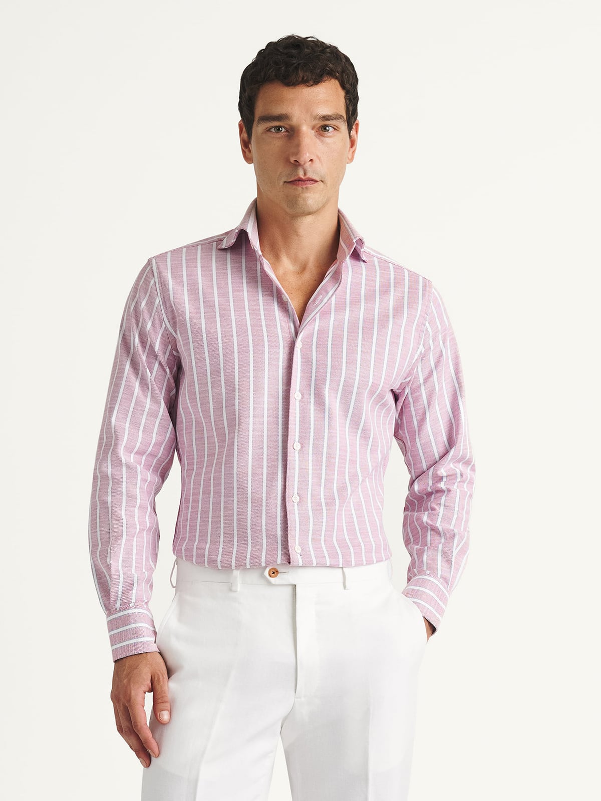 white dress shirt with red stripes Red and White Stripe Cotton Collared Shirt
