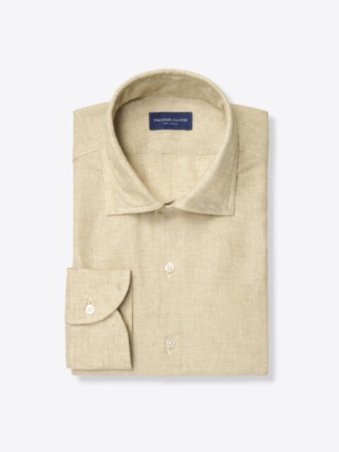 Albini Washed Beige Delave Lightweight Linen Shirt by Proper Cloth