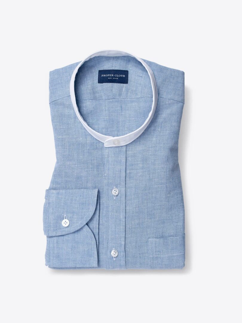 Blue Melange Cotton Linen Blend Tailor Made Shirt 